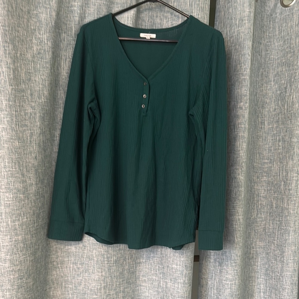 Green V-Neck Women's Top